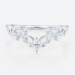 0.15ctw Marquise & Round Cut Lab Grown Diamond Curved Wedding Band Vintage-Inspired Stacking Ring in White Gold