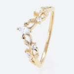 0.15ctw Marquise & Round Cut Lab Grown Diamond Curved Wedding Band Vintage-Inspired Stacking Ring in Yellow Gold