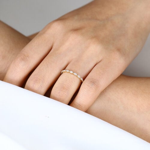 0.27ctw Marquise Cut Lab Diamond Wedding Band Half Eternity Stacking Ring in Yellow Gold