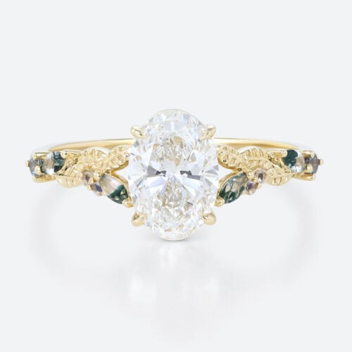 1.5 carat oval cut lab grown diamond ring multi colored gemstone ring