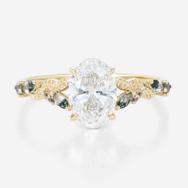 1.5 carat oval cut lab grown diamond ring multi colored gemstone ring