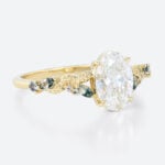 1.5 Carat Oval Lab Grown Diamond Ring Multi Colored Gemstone Ring in Yellow Gold