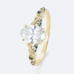 1.5 Carat Oval Lab Grown Diamond Ring Multi Colored Gemstone Ring in Yellow Gold