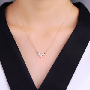 Marquise Cut Lab Diamond Charming Necklace Olive Leaves Pendant