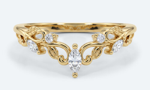 Marquise & Round Cut Lab Grown Diamond Curved Wedding Band Vintage-Inspired Stacking Ring (1)