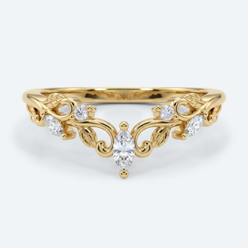 Marquise & Round Cut Lab Grown Diamond Curved Wedding Band Vintage-Inspired Stacking Ring