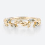 Blue Green Sapphire Yellow Gold Ring Nature Inspired Wedding Ring