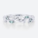 Blue Green Sapphire White Gold Ring Nature Inspired Wedding Ring