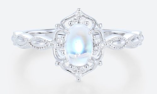 Moonstone Engagment Ring Stackable White Gold Ring Vintage