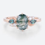 Gold Engagement Rings Oval Moss Agate Marquise Alexandrite Ring