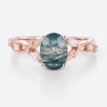 Rose Gold Oval Engagement Rings Nature Inspired Moss Green Agate