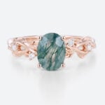 Oval Promise Rings Moss Agate Wedding Band Nature Inspired Rings