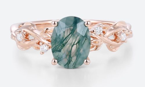 Oval Promise Rings Moss Agate Wedding Band Nature Inspired Rings