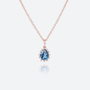 Blue Topaz Necklace Diamond Halo Pendant Simple Gold Necklace​