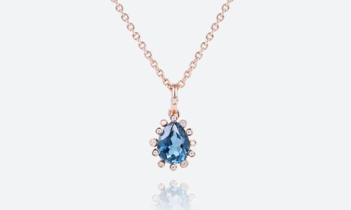 Blue Topaz Necklace Diamond Halo Pendant Simple Gold Necklace​