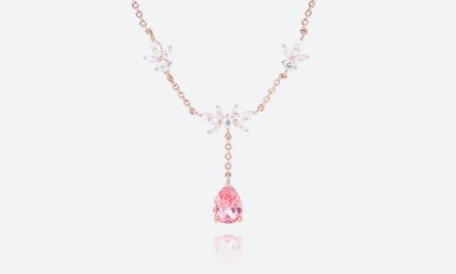 Pear Shaped Lab Pink Sapphire Necklace Delicate Pendant with Floral Design (1)