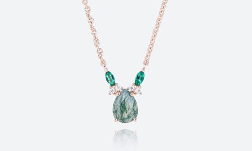 Gemstone Pendant Necklace Moss Agate & Emerald Rose Gold Necklace Womens