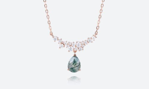 Moss Agate Gold Necklace​ Rose Gold Pear Shaped Pendant Necklace