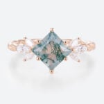 Twisted Engagement Rings Princess Cut Moss Agate Promise Rings