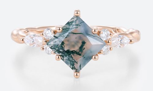Engagement Rings Princess Cut Twisted Moss Agate Gemstone