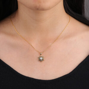 Round Cut Lab Diamond Necklace 14k Yellow Gold Necklaces Color Gemstone Necklace