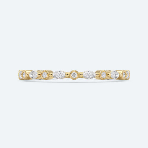 Round & Marquise Cut Lab Grown Diamond Wedding Band Vintage Milgrain Stacking Ring