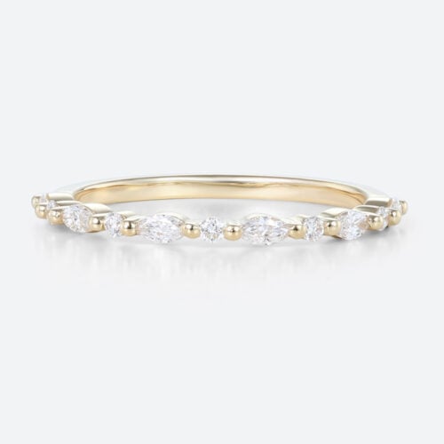 0.25ctw Marquise & Round Cut Lab Grown Diamond Half Eternity Wedding Band Minimalist Stacking Ring in Yellow Gold