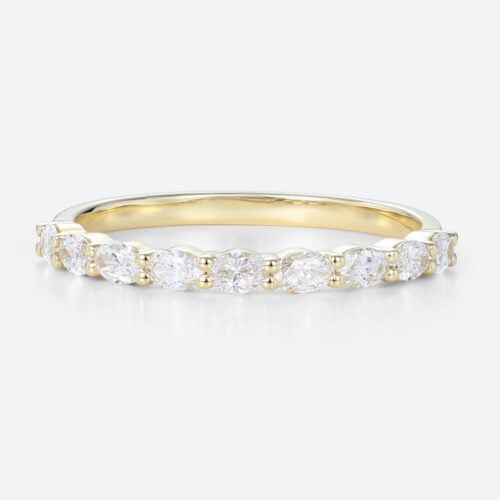 0.54ctw Oval Cut Lab Grown Diamond Half Eternity Wedding Band West-East Accent Stacking Ring in Yellow Gold