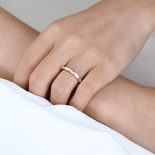 0.68ct Lab Diamond Eternity Ring 18K Baguette Cut Stacking Ring in Yellow Gold