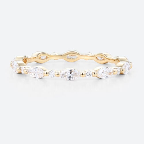 0.8ctw Round & Marquise Cut Lab Grown Diamond Full Eternity Wedding Band Classic Stacking Ring in Yellow Gold