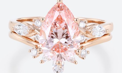 Lab Grown Pink Diamond​ Pear Cut Engagement Ring Set Stack