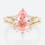 3ct Fancy Pink VS+ Pear Cut Lab Grown Pink Diamond Classic Cluster 6-Prong Bridal Ring Set (1)