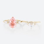 3ct Fancy Pink VS+ Pear Cut Lab Grown Pink Diamond Classic Cluster 6-Prong Bridal Ring Set (2)