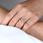 3ct Fancy Pink VS+ Pear Cut Lab Grown Pink Diamond Classic Cluster 6-Prong Bridal Ring Set (3)