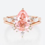 3ct Fancy Pink VS+ Pear Cut Lab Grown Pink Diamond Classic Cluster 6-Prong Bridal Ring Set (5)