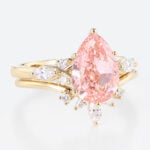 3ct Fancy Pink VS+ Pear Cut Lab Grown Pink Diamond Classic Cluster 6-Prong Bridal Ring Set (8)