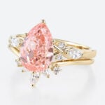 3ct Fancy Pink VS+ Pear Cut Lab Grown Pink Diamond Classic Cluster 6-Prong Bridal Ring Set (9)
