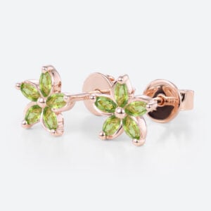Marquise Cut Birthstone Peridot Floral Earring Stud Earrings with Petal Design