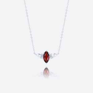 Marquise Cut Birthstone Pendant Charm Necklace with Refined Leaf Design