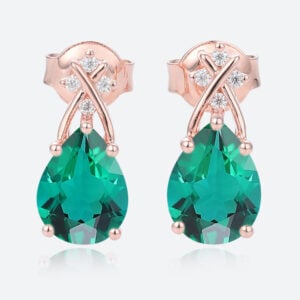 Pear Cut Birthstone Earring Crossed Charm Stud Earrings