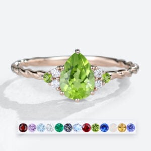 Peridot Rings Pear Shaped Birthstone Vintage Engagement Ring Twisted Bridal Ring