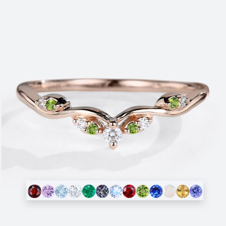 Birthstone Stackable Rings Unique Curved Wedding Bands Gold - LisaJewelryUS