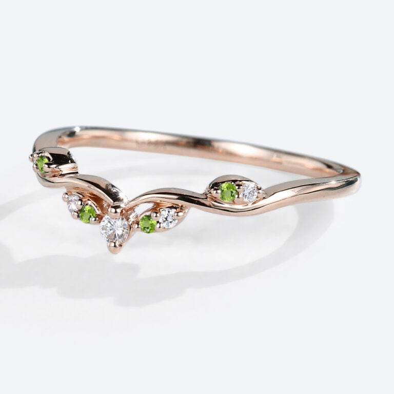 Birthstone Stackable Rings Unique Curved Wedding Bands Gold - LisaJewelryUS