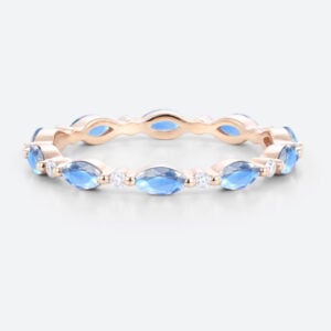 Round & Marquise Cut Birthstone Wedding Band Full Eternity Ring with Serene Wave Design
