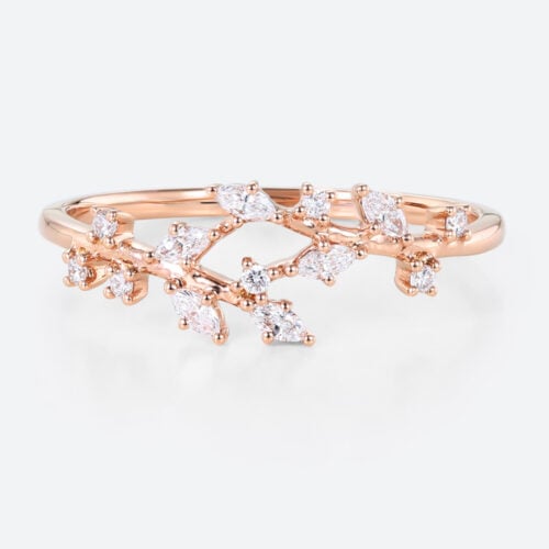 0.25ctw Round & Marquise Cut Lab Grown Diamond Twigs-Inspired Wedding Band Cluster Stacking Ring in Rose Gold