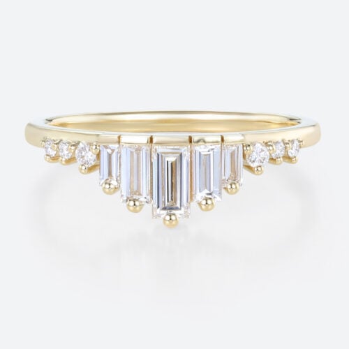 0.4ctw Baguette & Round Cut Lab Growan Diamond Wedding Band Art Deco Stacked Rings in Yellow Gold