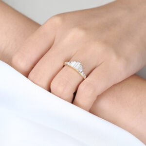 0.4ctw Baguette & Round Cut Lab Growan Diamond Wedding Band Art Deco Stacked Rings in Yellow Gold
