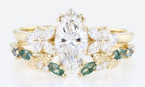 Diamond Bridal Ring Sets​ Marquise Lab Diamond Ring with Wedding Band