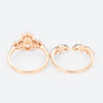 1ct Colorless VS+ Pear Cut Lab Grown Diamond Rings Sets Leaf-Inspried Cluster Double Claw Prong Engagement Ring with Moss Agate Open Wedding Ring Set in Rose Gold