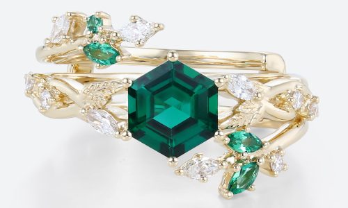 Emerald Rings Gold Rings Set Vintage Engagement Ring Enhancer